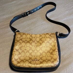 Coach Signature Tan and Black Crossbody Bag